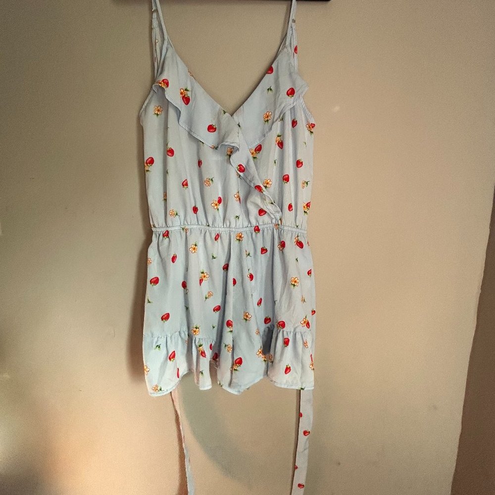 Women's Light Blue Strawberry Romper - Medium ( Used )